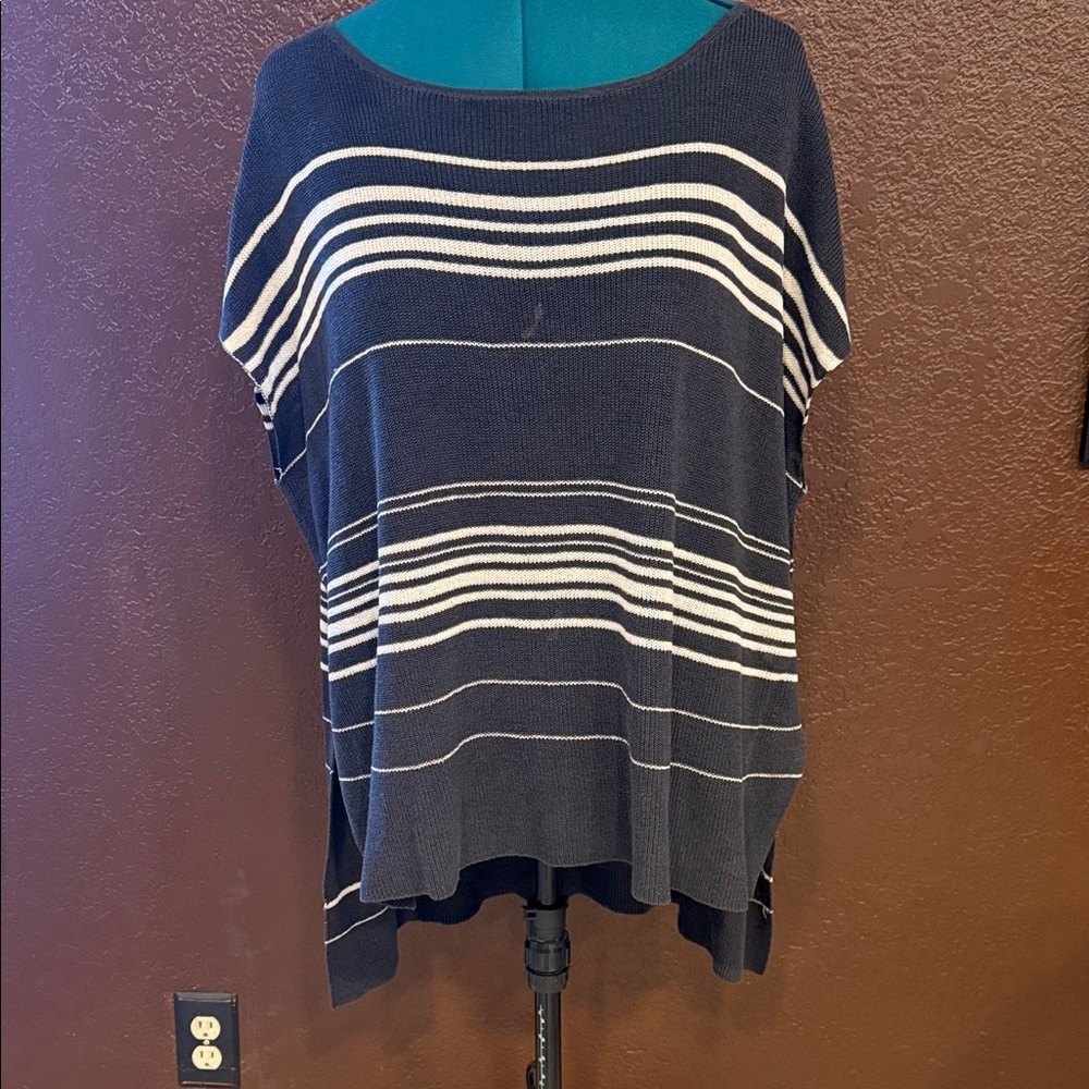 Eileen Fisher Navy and White Striped Poncho